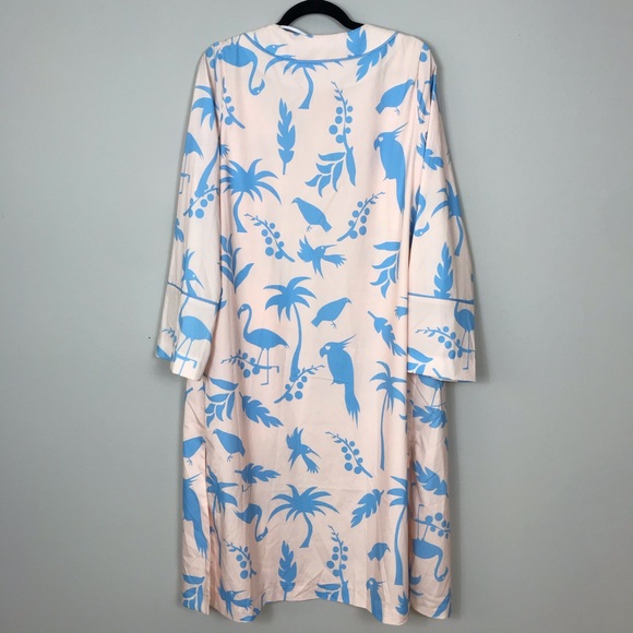 Lulus Peach Blue Bird Palm Tree Duster Kimono Robe - Picture 2 of 6